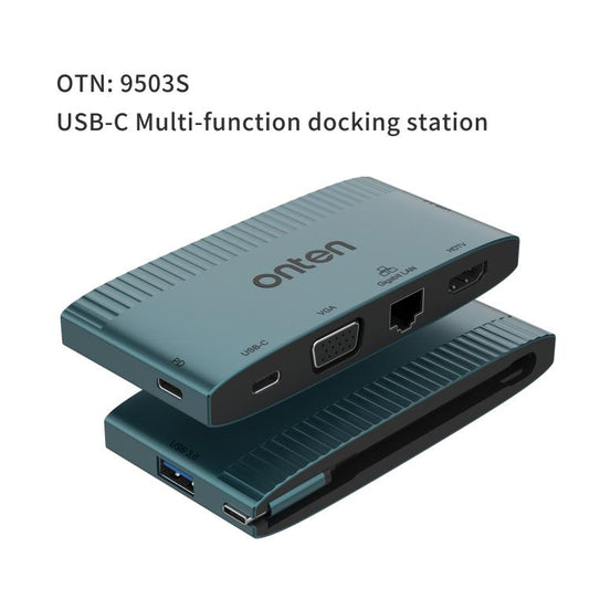 Onten 6 in 1 USB-C Multi-function Docking Station, HDTV+VGA+RJ45 Gigabit +USB-C Data +USB-C PD 3.0+USB 3.0