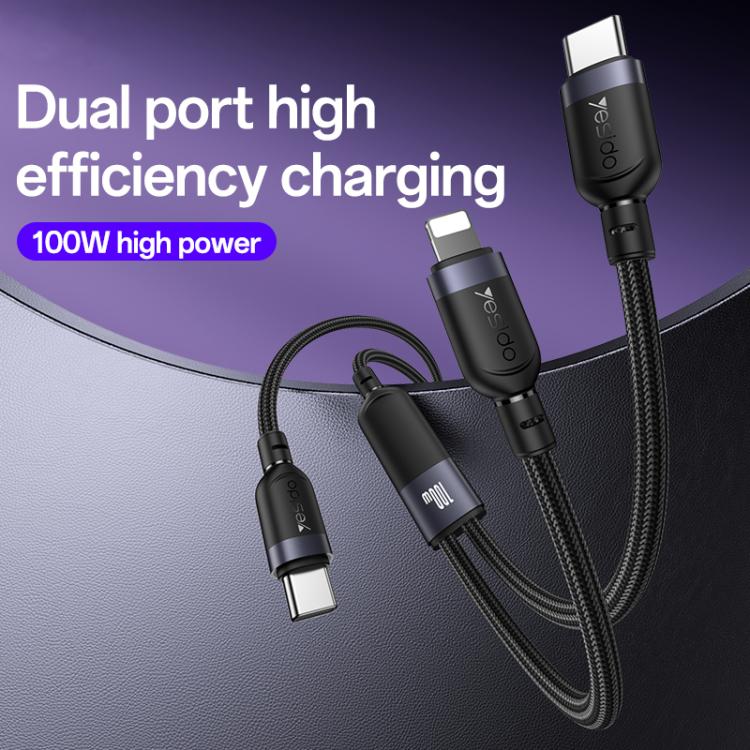 Yesido CA90 100W USB-C / Type-C to 8 Pin, Type-C 2 in 1 Charging Cable