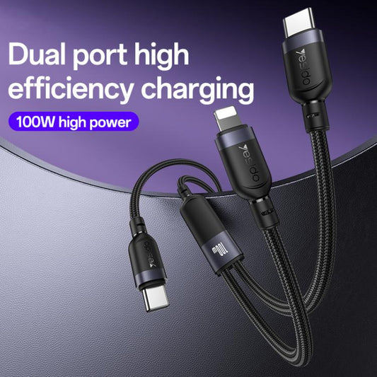 Yesido CA90 100W USB-C / Type-C to 8 Pin, Type-C 2 in 1 Charging Cable