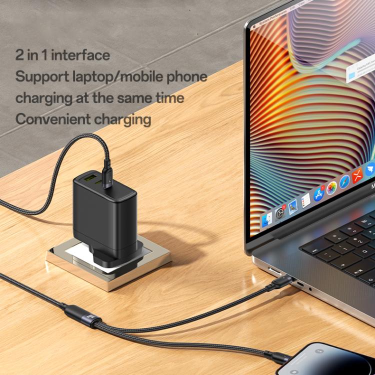 Yesido CA90 100W USB-C / Type-C to 8 Pin, Type-C 2 in 1 Charging Cable