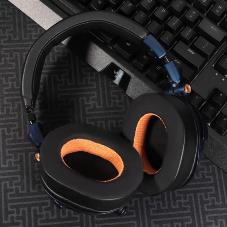 2 coussinets d'oreille de remplacement en tissu de soie glacée pour Audio Technica ATH-MSR7 / M50X / M40, Noir Orange, Noir Gris, Noir Violet, Noir Vert