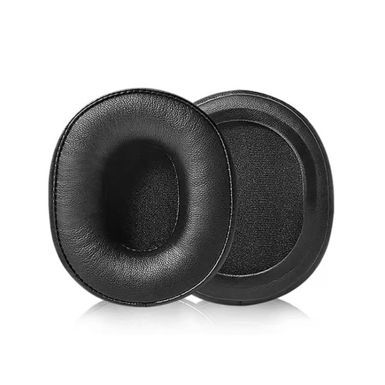 2pcs Sponge Earmuffs Replacement Earpads For Audio Technica ATH-M60X, Black Protein Leather, Black Lambskin