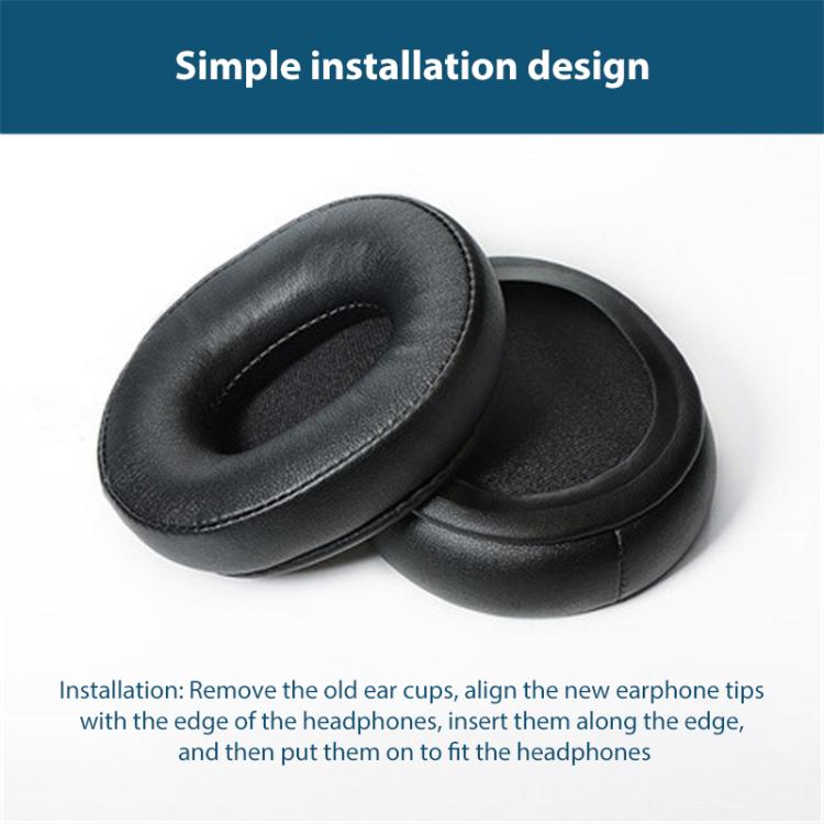2pcs Sponge Earmuffs Replacement Earpads For Audio Technica ATH-M60X, Black Protein Leather, Black Lambskin