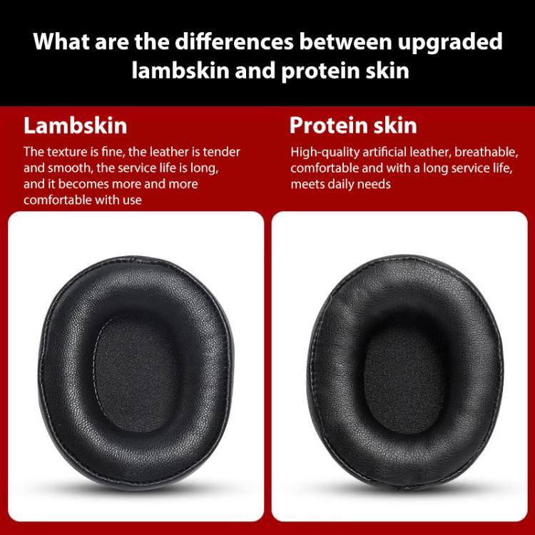 2pcs Sponge Earmuffs Replacement Earpads For Audio Technica ATH-M60X, Black Protein Leather, Black Lambskin
