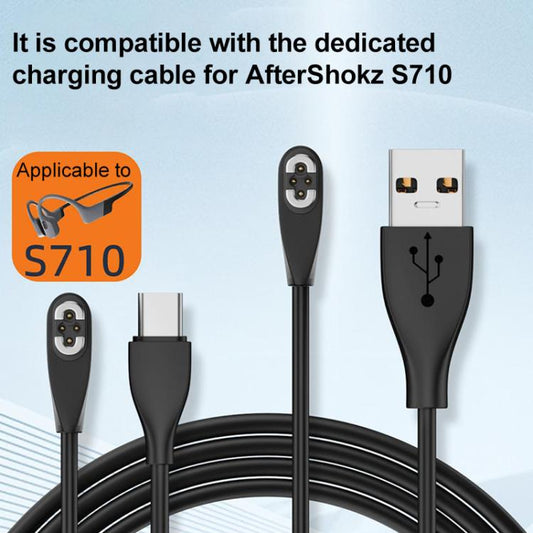 Bone Conduction Earphone Magnetic Charging Cable For Shokz OpenSwim Pro S710, USB to 4 Pin, Type-C to 4 Pin