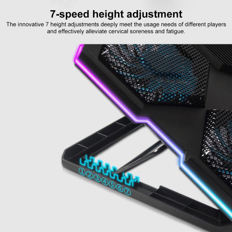 NUOXI YL-021 6-Fans RGB Light Laptop Radiator Adjustable Cooling Holder, YL-021