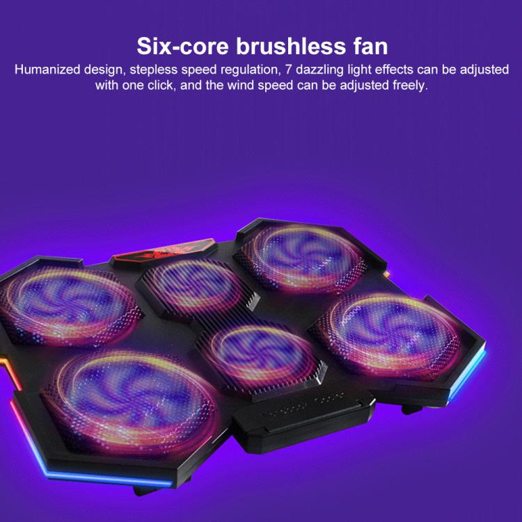 NUOXI YL-021 6-Fans RGB Light Laptop Radiator Adjustable Cooling Holder, YL-021