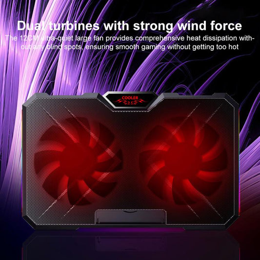 NUOXI YL-019 RGB Light Dual Turbine Silent Laptop Cooler Cooling Holder, YL-09