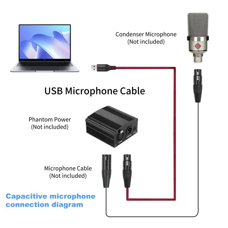 USB-A to XLR Female Audio Recording Cable for Dynamic Microphone, 1m, 2m, 3m