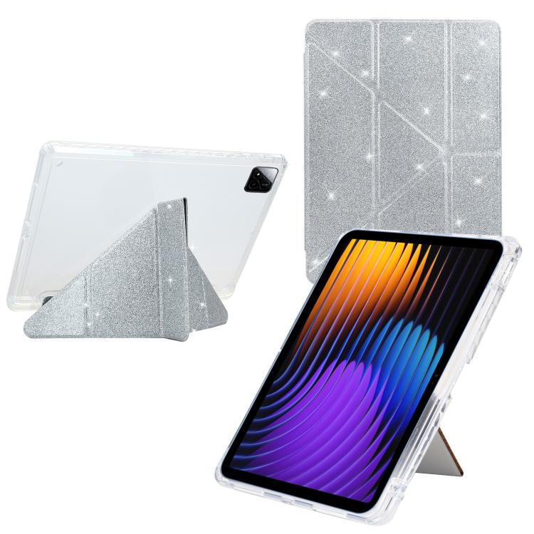Y-Fold Clear Acrylic Glitter Smart Leather Tablet Case, For Xiaomi Pad 7 / 7 Pro