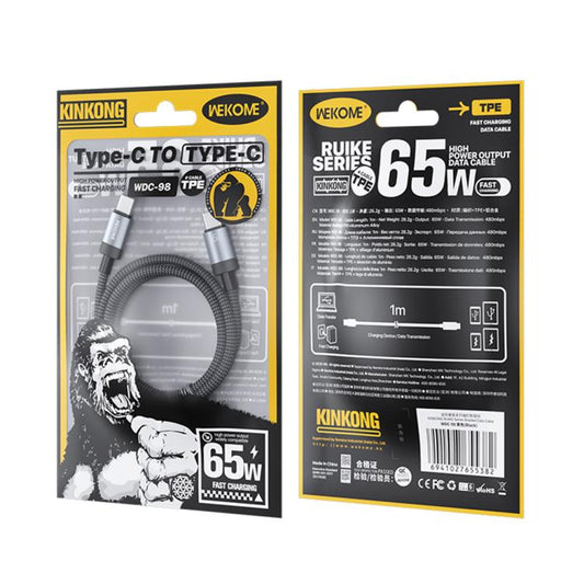 WK WDC-98 Kingkong Ruike Series 65W USB-C / Type-C to USB-C / Type-C Braided Charging Data Cable, Length: 1m, Type-C to Type-C