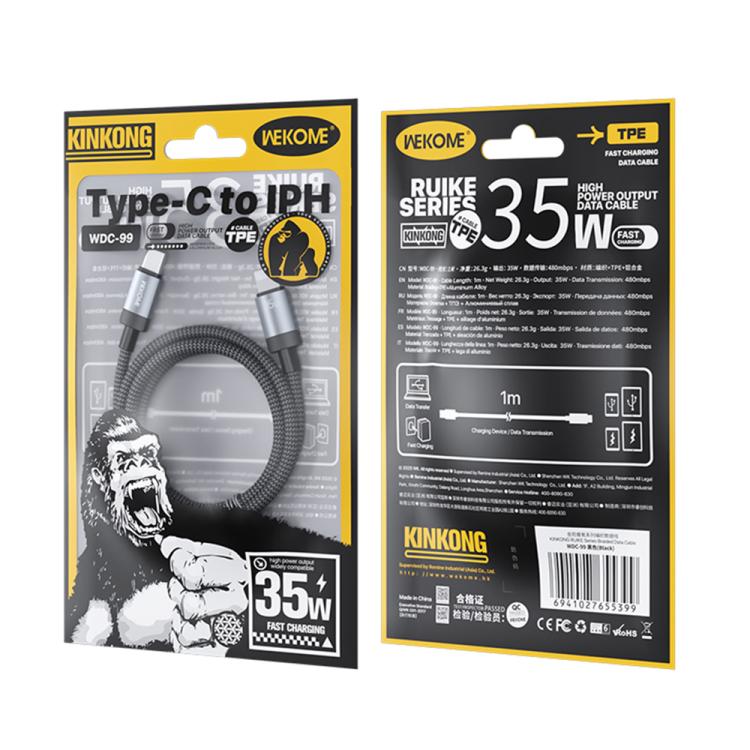 WK WDC-99 Kingkong Ruike Series 35W USB-C / Type-C to 8 Pin Braided Charging Data Cable, Length: 1m, Type-C to 8 Pin