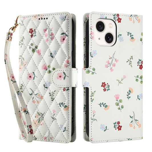 Flower Pattern Buckle Leather Phone Case with Lanyard