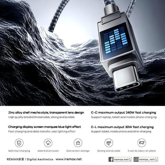 REMAX CB01 3A USB to 8 Pin Aluminum Alloy Braided Fast Charging Data Cable with LED Light, Length: 1.2m, USB to 8 Pin