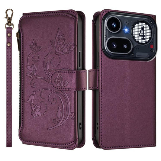 Butterfly Love Flower Multi-card Zipper Wallet Leather Phone Case, For Nothing Phone 4a Pro, For Nothing Phone 4a, For Nothing CMF Phone 2 Pro, For Nothing Phone 3a, For Nothing Phone 3a Pro, For Nothing CMF Phone 1, For Nothing Phone 2a