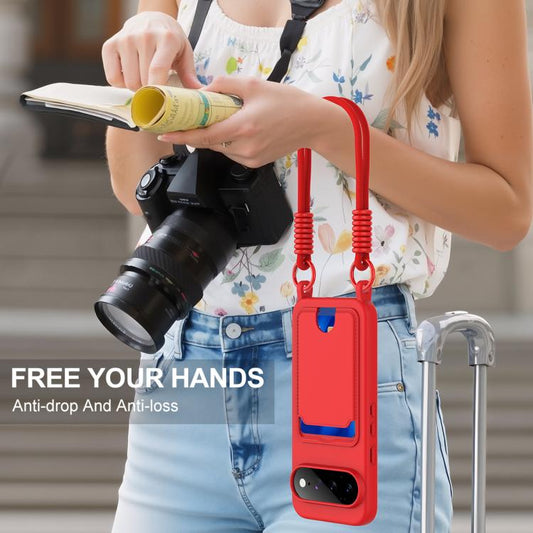 Integrated Card Bag Solid Color Liquid Silicone Phone Case Gen2 with Short Lanyard, For Google Pixel 11 Pro XL, For Google Pixel 11, For Google Pixel 11 Pro, For Google Pixel 10a, For Google Pixel 10 Pro XL, For Google Pixel 10 Pro, For Google Pixel 10...