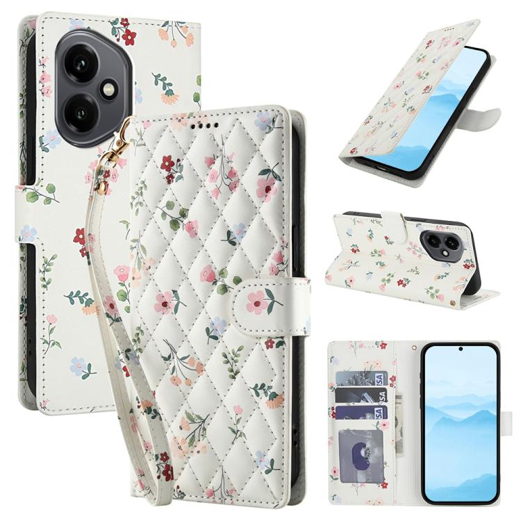 Flower Pattern Buckle Leather Phone Case with Lanyard, For Honor X6c 4G / X5b / X5b Plus, For Honor 400 Pro Global 160.8mm, For Honor 400 Lite Global, For Honor 400 Global 156.5mm, For Honor X9c / Magic7 Lite