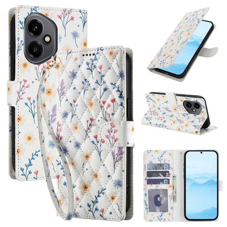 Flower Pattern Buckle Leather Phone Case with Lanyard, For Honor X6c 4G / X5b / X5b Plus, For Honor 400 Pro Global 160.8mm, For Honor 400 Lite Global, For Honor 400 Global 156.5mm, For Honor X9c / Magic7 Lite