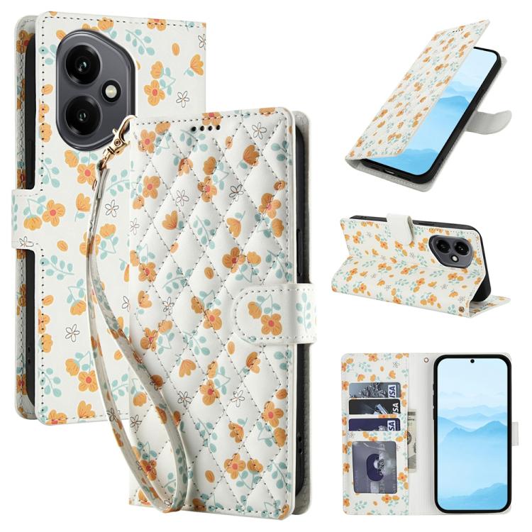 Flower Pattern Buckle Leather Phone Case with Lanyard, For Honor X6c 4G / X5b / X5b Plus, For Honor 400 Pro Global 160.8mm, For Honor 400 Lite Global, For Honor 400 Global 156.5mm, For Honor X9c / Magic7 Lite