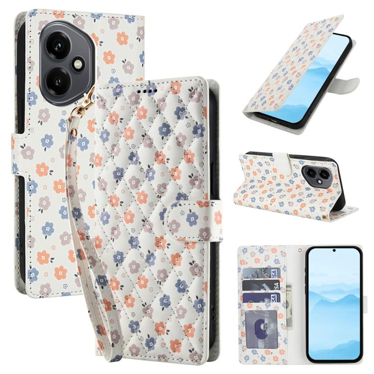 Flower Pattern Buckle Leather Phone Case with Lanyard, For Honor X6c 4G / X5b / X5b Plus, For Honor 400 Pro Global 160.8mm, For Honor 400 Lite Global, For Honor 400 Global 156.5mm, For Honor X9c / Magic7 Lite