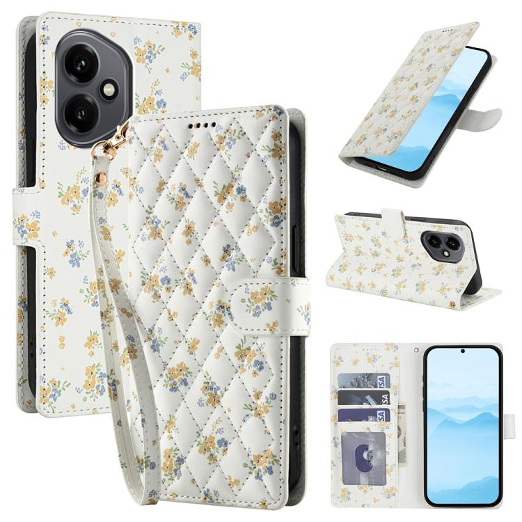 Flower Pattern Buckle Leather Phone Case with Lanyard, For Honor X6c 4G / X5b / X5b Plus, For Honor 400 Pro Global 160.8mm, For Honor 400 Lite Global, For Honor 400 Global 156.5mm, For Honor X9c / Magic7 Lite