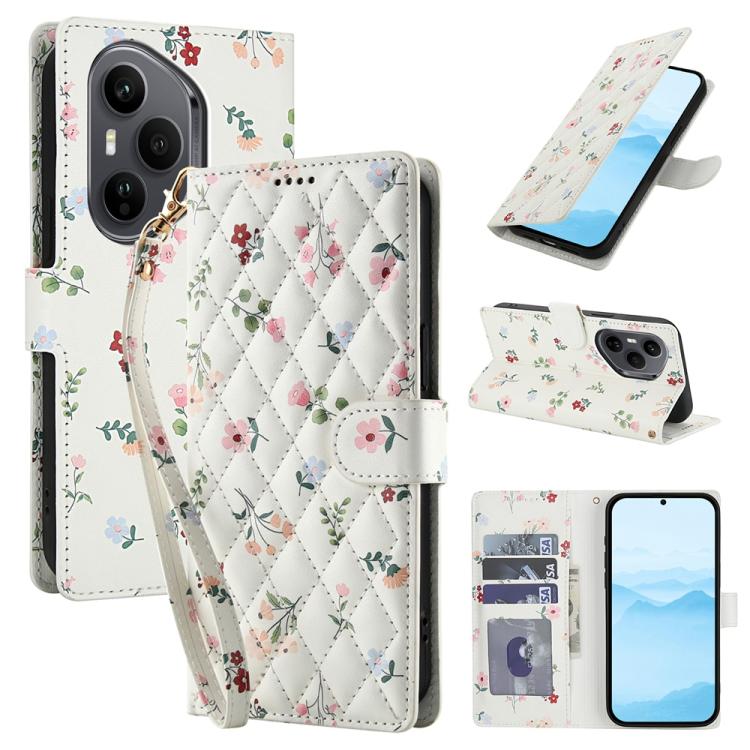 Flower Pattern Buckle Leather Phone Case with Lanyard, For Honor X6c 4G / X5b / X5b Plus, For Honor 400 Pro Global 160.8mm, For Honor 400 Lite Global, For Honor 400 Global 156.5mm, For Honor X9c / Magic7 Lite