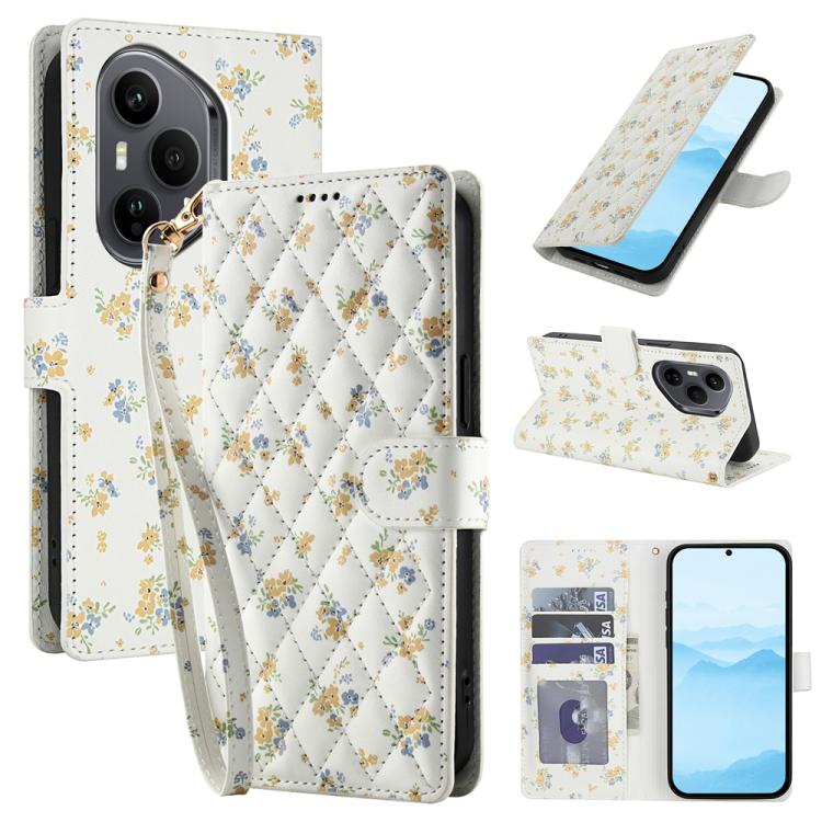 Flower Pattern Buckle Leather Phone Case with Lanyard, For Honor X6c 4G / X5b / X5b Plus, For Honor 400 Pro Global 160.8mm, For Honor 400 Lite Global, For Honor 400 Global 156.5mm, For Honor X9c / Magic7 Lite