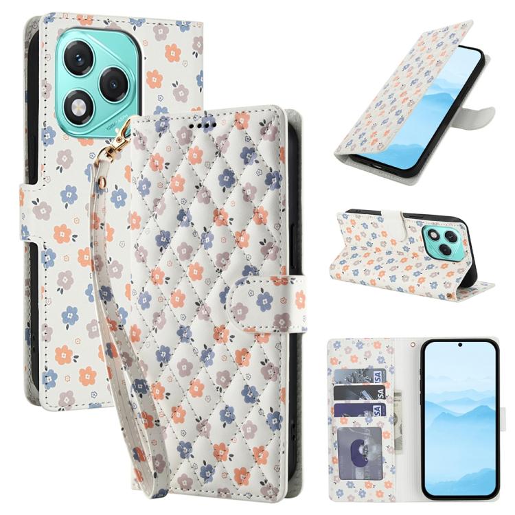 Flower Pattern Buckle Leather Phone Case with Lanyard, For Honor X6c 4G / X5b / X5b Plus, For Honor 400 Pro Global 160.8mm, For Honor 400 Lite Global, For Honor 400 Global 156.5mm, For Honor X9c / Magic7 Lite