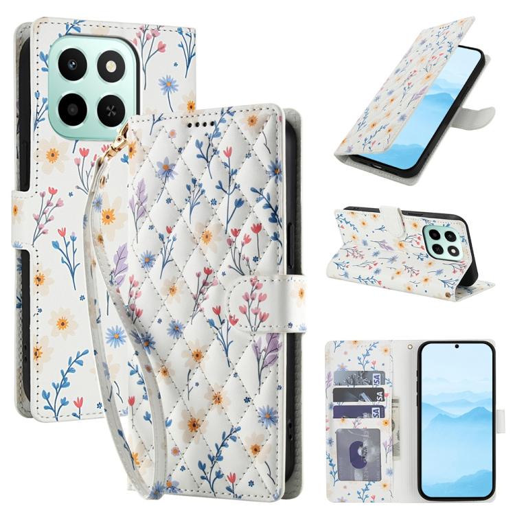 Flower Pattern Buckle Leather Phone Case with Lanyard, For Honor X6c 4G / X5b / X5b Plus, For Honor 400 Pro Global 160.8mm, For Honor 400 Lite Global, For Honor 400 Global 156.5mm, For Honor X9c / Magic7 Lite