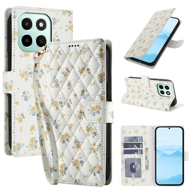 Flower Pattern Buckle Leather Phone Case with Lanyard, For Honor X6c 4G / X5b / X5b Plus, For Honor 400 Pro Global 160.8mm, For Honor 400 Lite Global, For Honor 400 Global 156.5mm, For Honor X9c / Magic7 Lite
