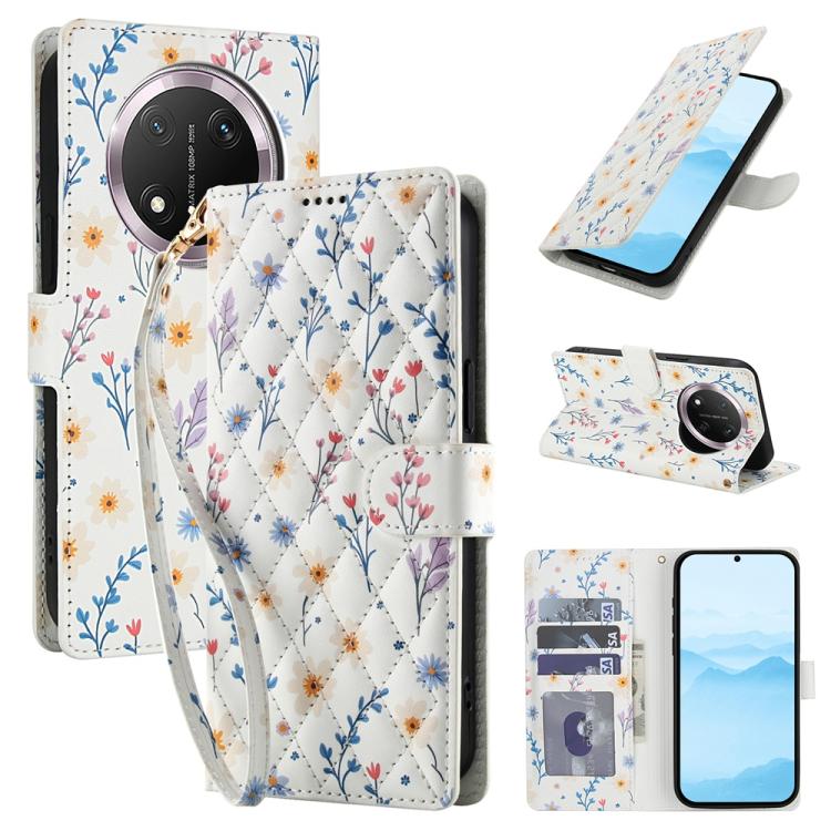 Flower Pattern Buckle Leather Phone Case with Lanyard, For Honor X6c 4G / X5b / X5b Plus, For Honor 400 Pro Global 160.8mm, For Honor 400 Lite Global, For Honor 400 Global 156.5mm, For Honor X9c / Magic7 Lite