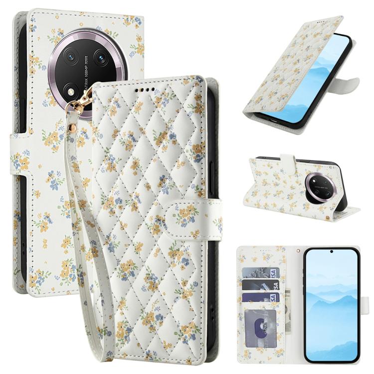Flower Pattern Buckle Leather Phone Case with Lanyard, For Honor X6c 4G / X5b / X5b Plus, For Honor 400 Pro Global 160.8mm, For Honor 400 Lite Global, For Honor 400 Global 156.5mm, For Honor X9c / Magic7 Lite