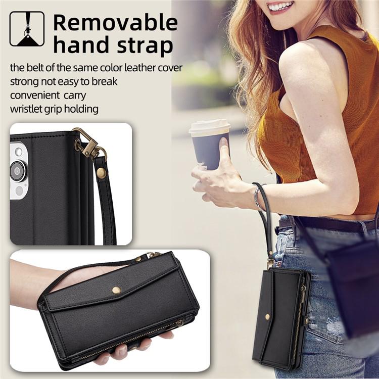 Zipper Wallet Side Buckle Crossbody Lanyard Leather Phone Case