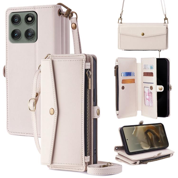 Étui portefeuille zippé avec boucle latérale et cordon bandoulière en cuir pour Motorola Moto G67 Power 5G, pour Motorola Edge 70 5G, pour Motorola Moto G06 4G, pour Motorola Edge 60 Pro 5G