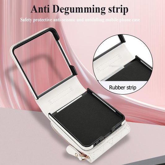 Large Zipper Card Slot Leather Phone Case with Crossbody Strap, For Samsung Galaxy Z Flip7 5G