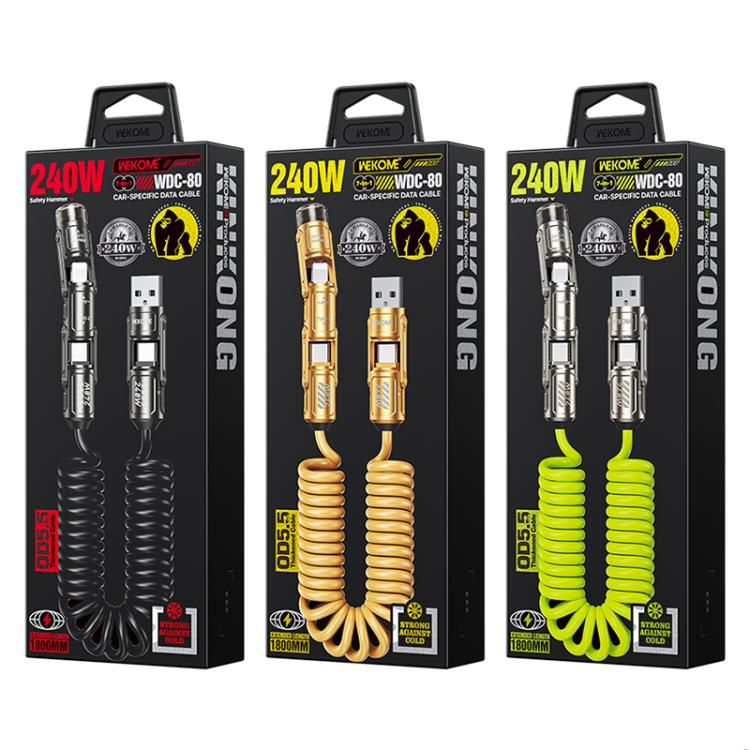 WK WDC-80 240W Car Charging Data Cable with Safety Hammer