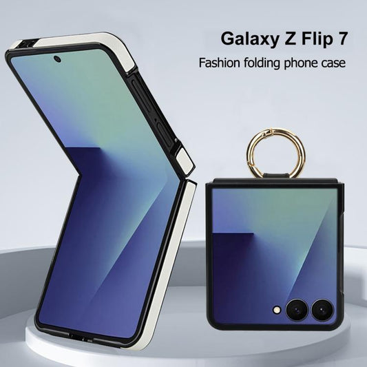 Rhombic Texture Ring Holder PU Phone Case, For Samsung Galaxy Z Flip7 5G