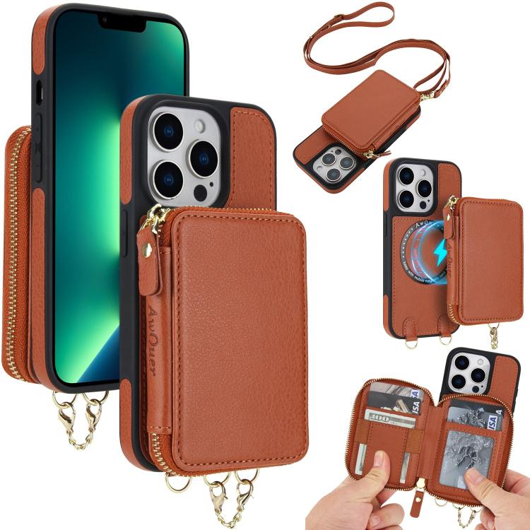AwQuer 2 in 1 Crossbody Wallet Leather Back Phone Case