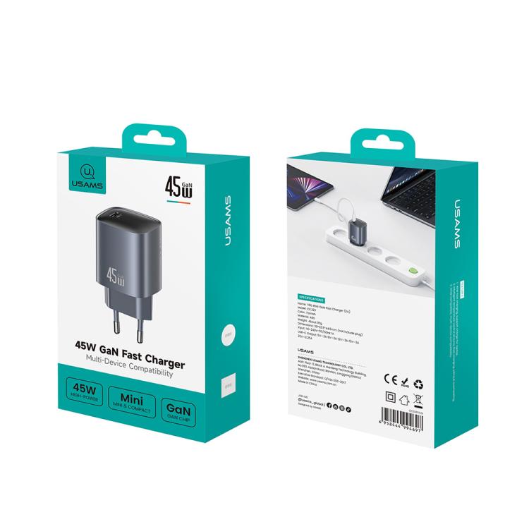 USAMS CC323 T66 45W USB-C / Type-C GaN Fast Charger, EU Plug