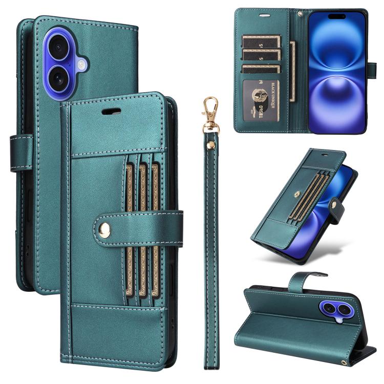 Six Card Slots Buckle Leather Phone Case with Lanyard, For iPhone 17 Pro Max, For iPhone 17 Pro, For iPhone 17, For iPhone 17 Air