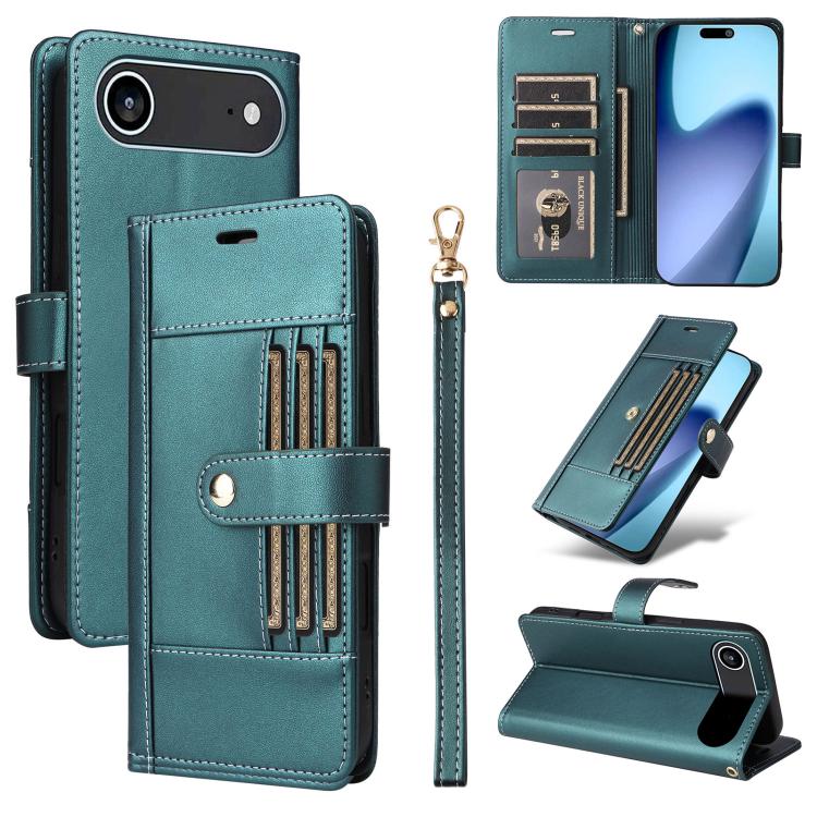 Six Card Slots Buckle Leather Phone Case with Lanyard, For iPhone 18 Pro / 17 Pro, For iPhone 18 Pro Max / 17 Pro Max, For iPhone 17, For iPhone 17 Air