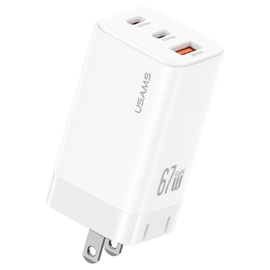 USAMS CC272 67W GaN USB and Dual Type-C Three-Port Fast Charger, US Plug