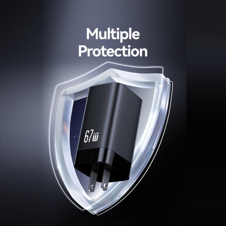 USAMS CC272 67W GaN USB and Dual Type-C Three-Port Fast Charger, US Plug