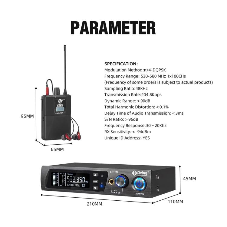 DEBRA ER-102 Professional Stage Wireless Audio Return Monitoring System with One Receiver