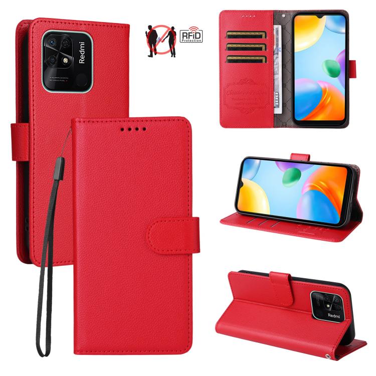 Litchi Texture RFID Blocking 3-Card Wallet Leather Phone Case, For Redmi Note 13 5G, For Redmi Note 13 Pro+ 5G, For Redmi 12 4G / 5G / Note 12R, For Redmi Note 12 Turbo / Poco F5, For Redmi 12C / 11A / Poco C55, For Redmi 10C / 10 India / 10 Power