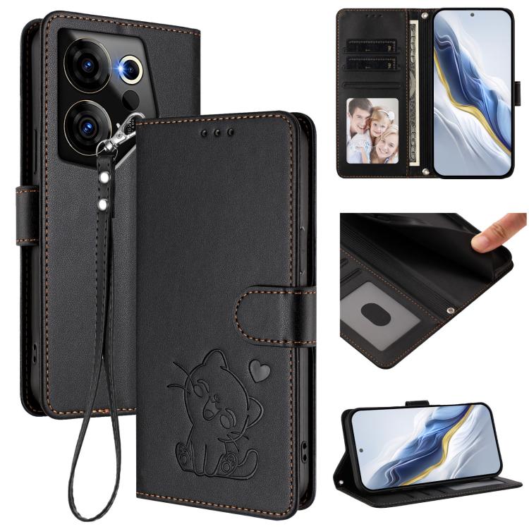 Embossed Heart Cat Leather Phone Case with Hand Strap, For Tecno Camon 30 Pro, For Tecno Camon 30 Premier 5G, For Tecno Camon 30 4G / 5G, For Tecno Pova 6 Pro 5G, For Tecno Spark 20 Pro+ 4G, For Tecno Pova 5 Pro, For Tecno Pova Neo 3, For Tecno Pova 5 ...