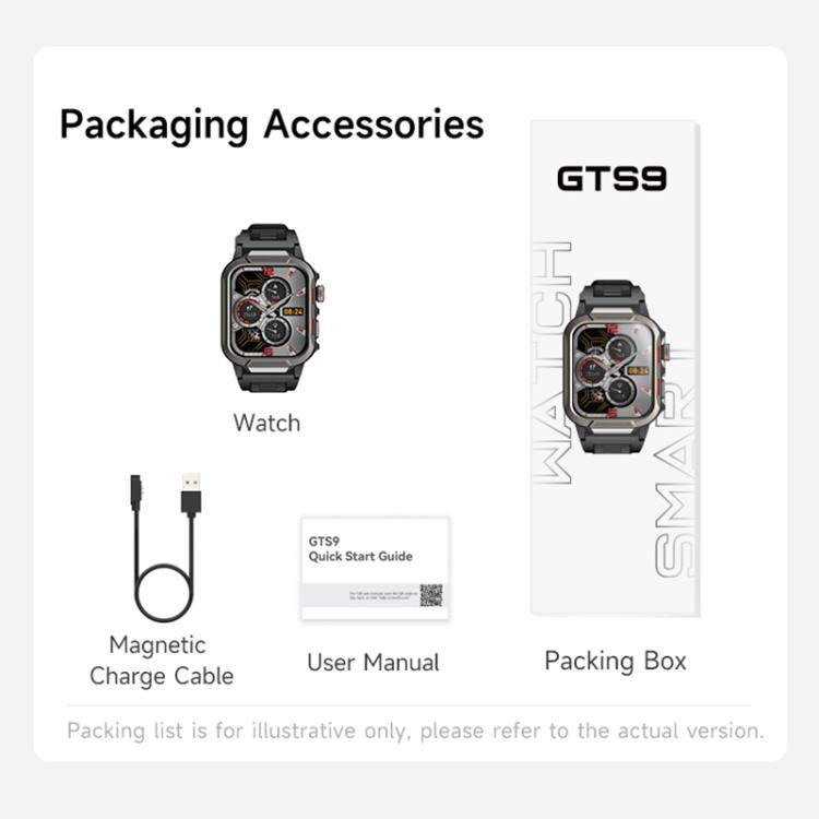 GTS9 Montre Connectée Robuste d'Extérieur Étanche 3ATM avec Écran TFT de 1,96 Pouces