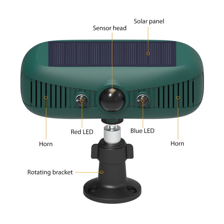 N911Y Outdoor Infrared Sensor Sound and Light Alarm Solar Ultrasonic Animal Repellent