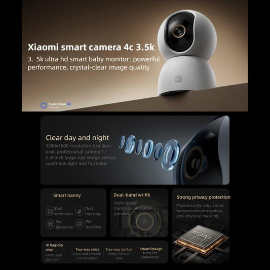 Original Xiaomi Smart Camera 4C 3.5K AI Detection 6MP Full Color Night Vision WiFi 6 Home Security Camera, Xiaomi Smart Camera 4C 3.5K