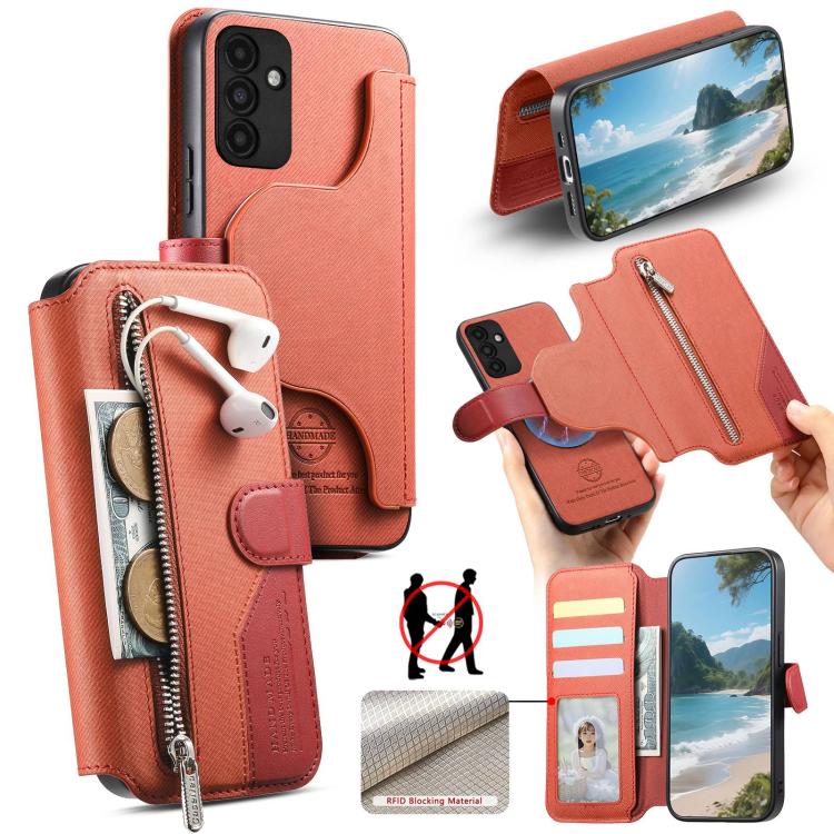 Housse de téléphone en cuir avec portefeuille à fermeture éclair antivol RFID MagSafe en tissu sergé, pour Galaxy A33 5G, pour Galaxy A13 4G, pour Galaxy A13 5G